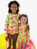 Girls Neon Squeeze the Day Scallop Hem Long Sleeve Rash Guard 2-Piece Swimsuit with Signature Rear Ruffles