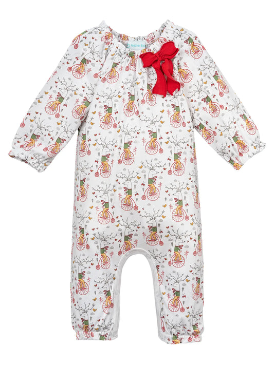 Pima Cotton Bow Romper Reindeer Trikes