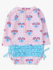 Baby Girls Pink Patriotic Gingham Long Sleeve One Piece Rash Guard Swimsuit with Signature Rear Ruffles