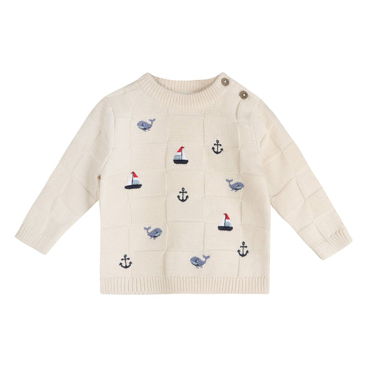 Miles Nautical Embroidered Baby Pullover (Organic Cotton)