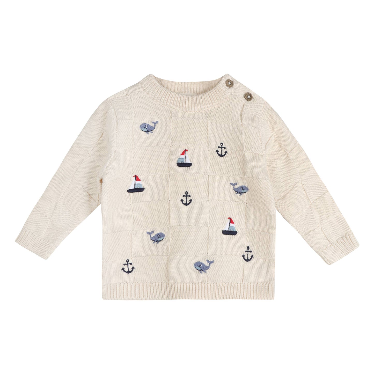 Miles Nautical Embroidered Baby Pullover (Organic Cotton)