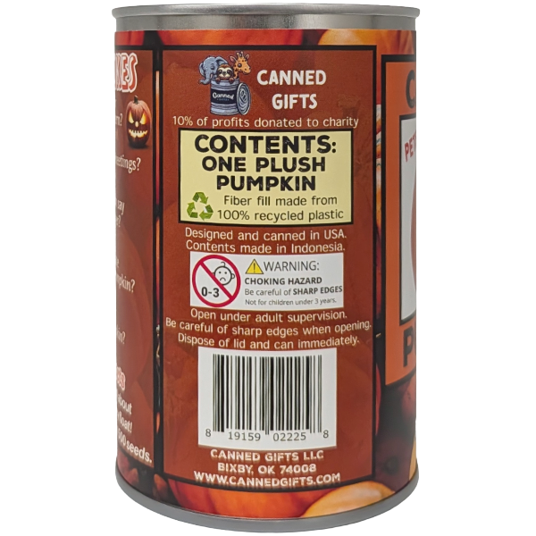 Peter the Canned Jack O'Lantern - Pumpkin Plush in a Can