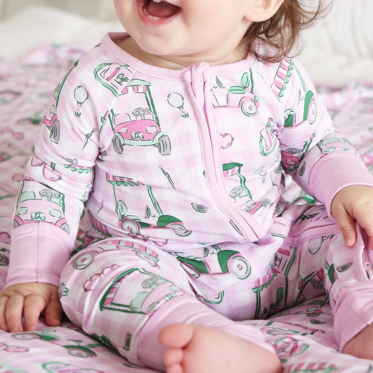 Convertible Zip Romper- Pink Golf
