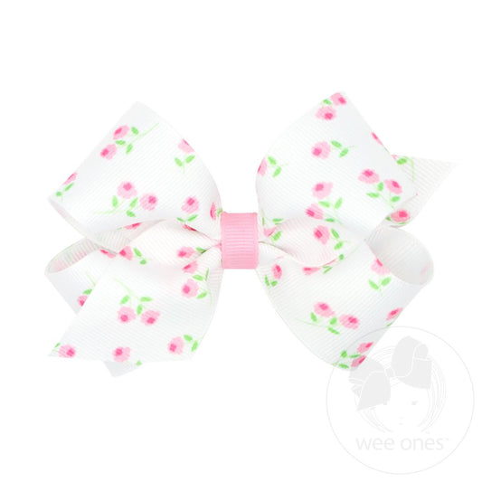 Medium Rose-patterned Printed Grosgrain Hair Bow