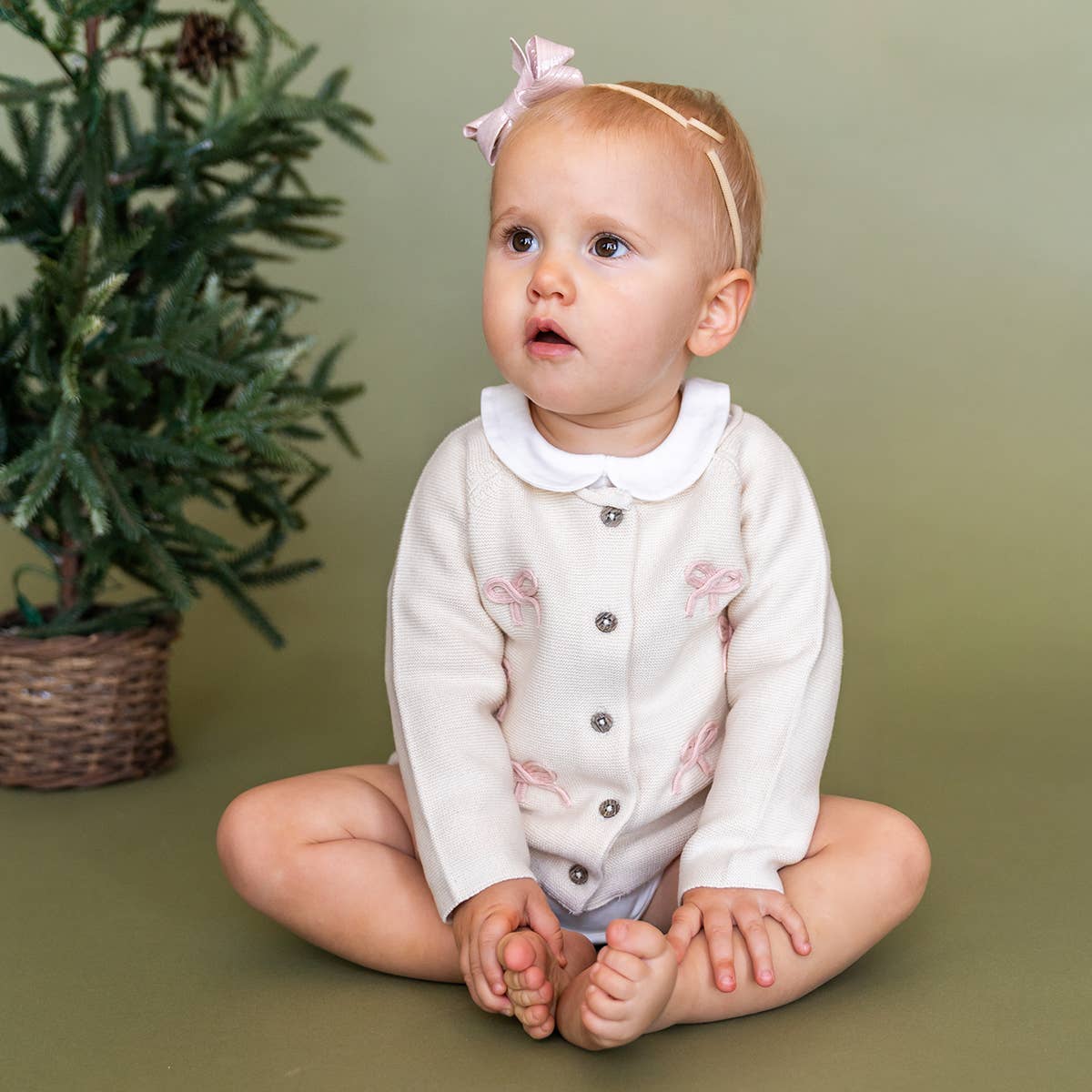 Zoe Bow Sweater Knit Baby Button Cardigan (Organic)