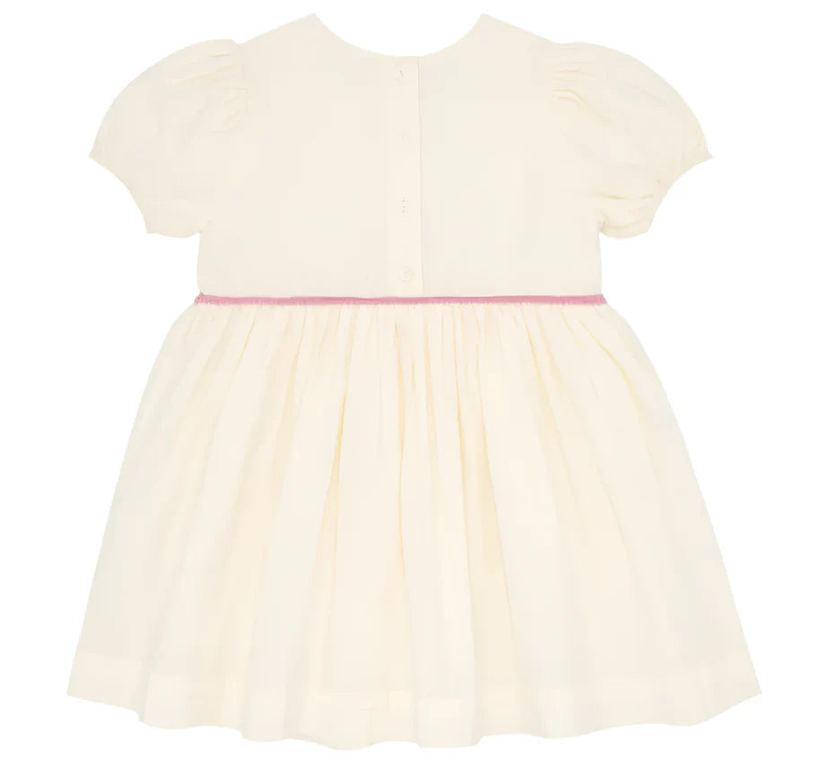 Creme Smocked Puff Sleeve Dress