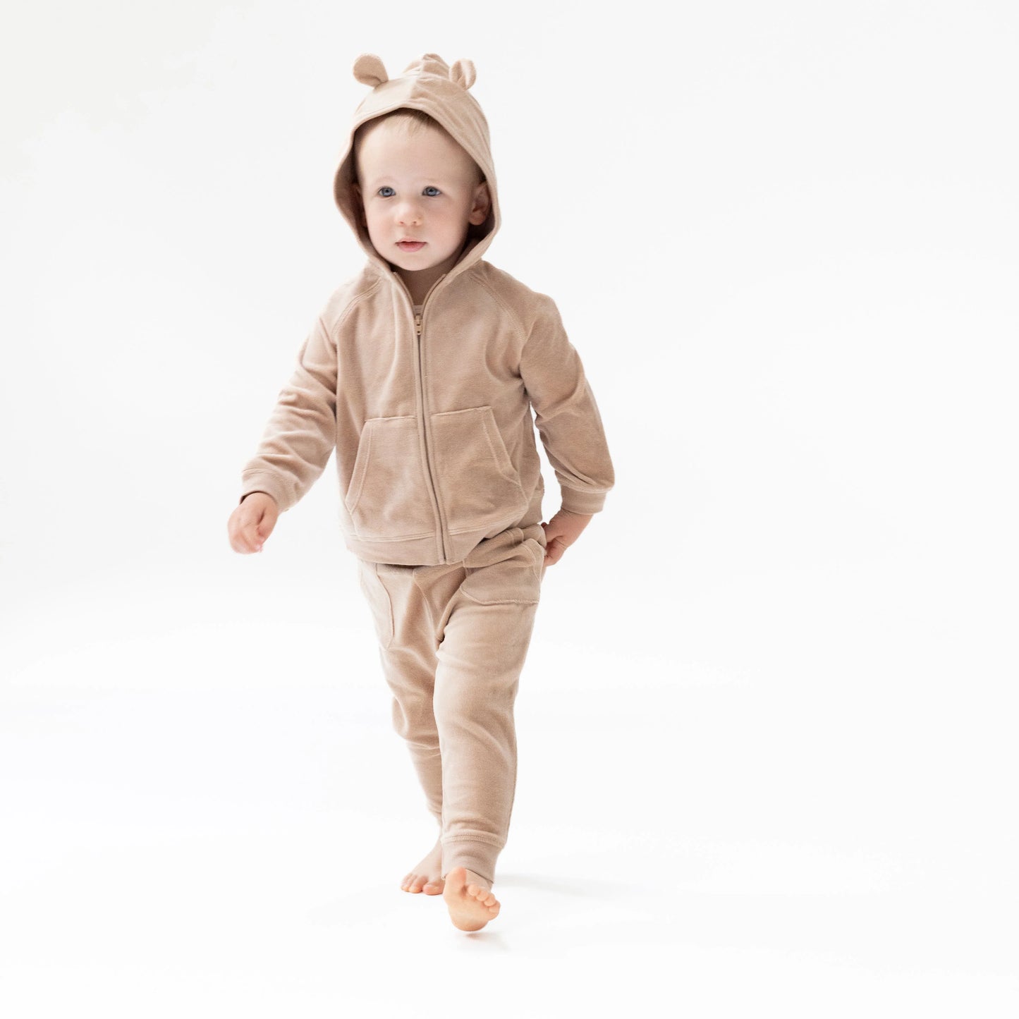 Velour Teddy Bear Zip Hoodie+Jogger Set