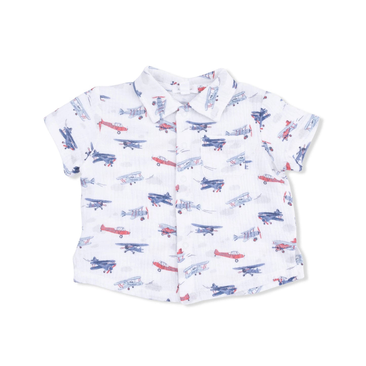Organic Muslin Polo/Short Set- Airplanes