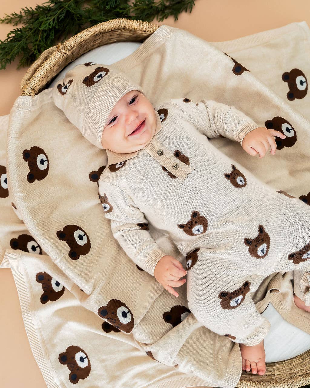 Bear Sweater Knit Round Baby Beanie Cap (Organic Cotton)
