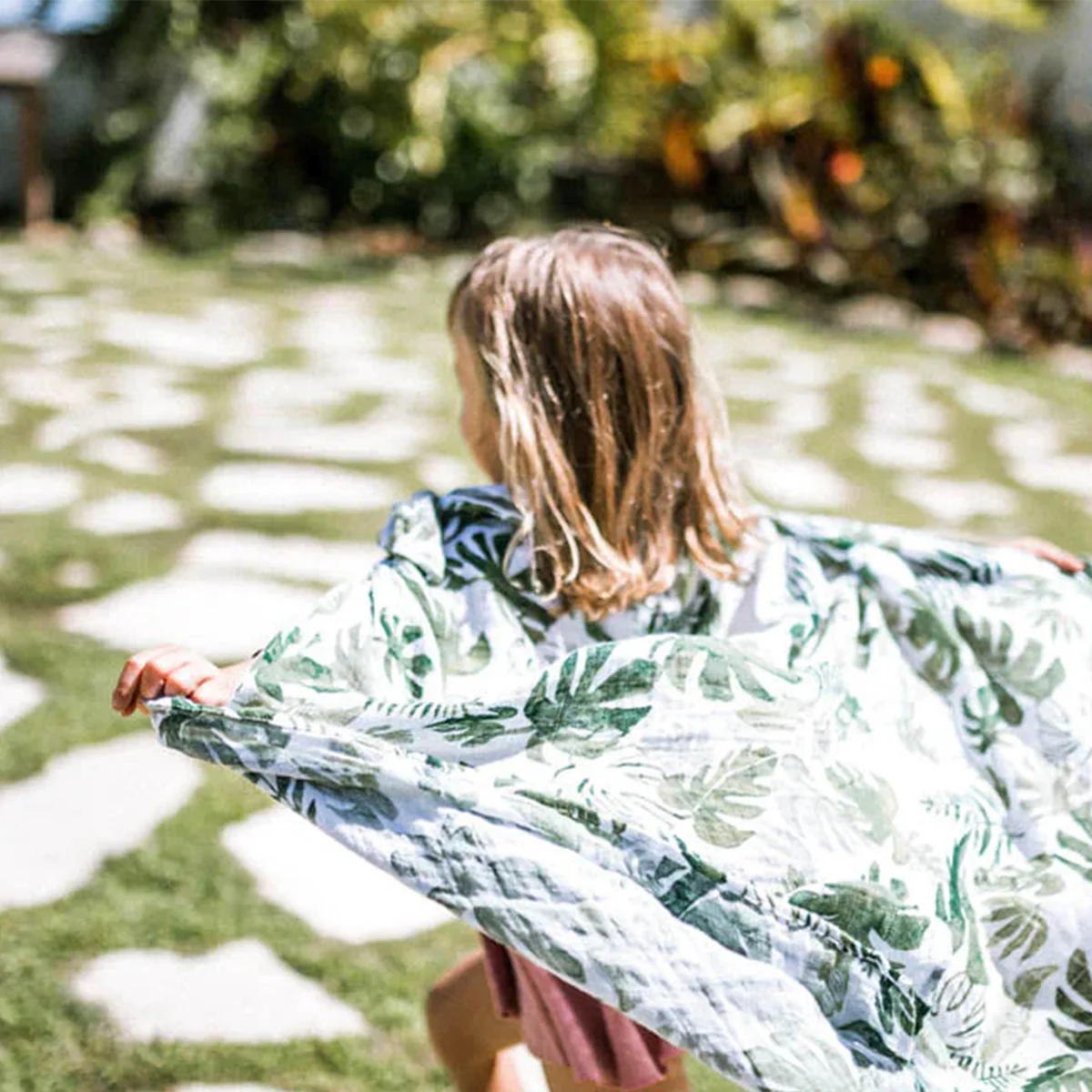 Cotton Muslin Swaddle- Tropical Leaf
