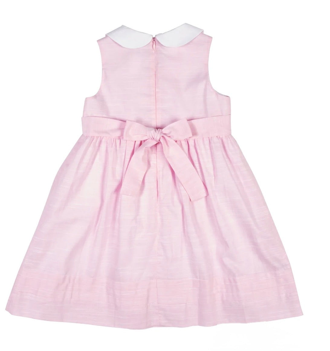 Linen Look Flower Appliqué Dress