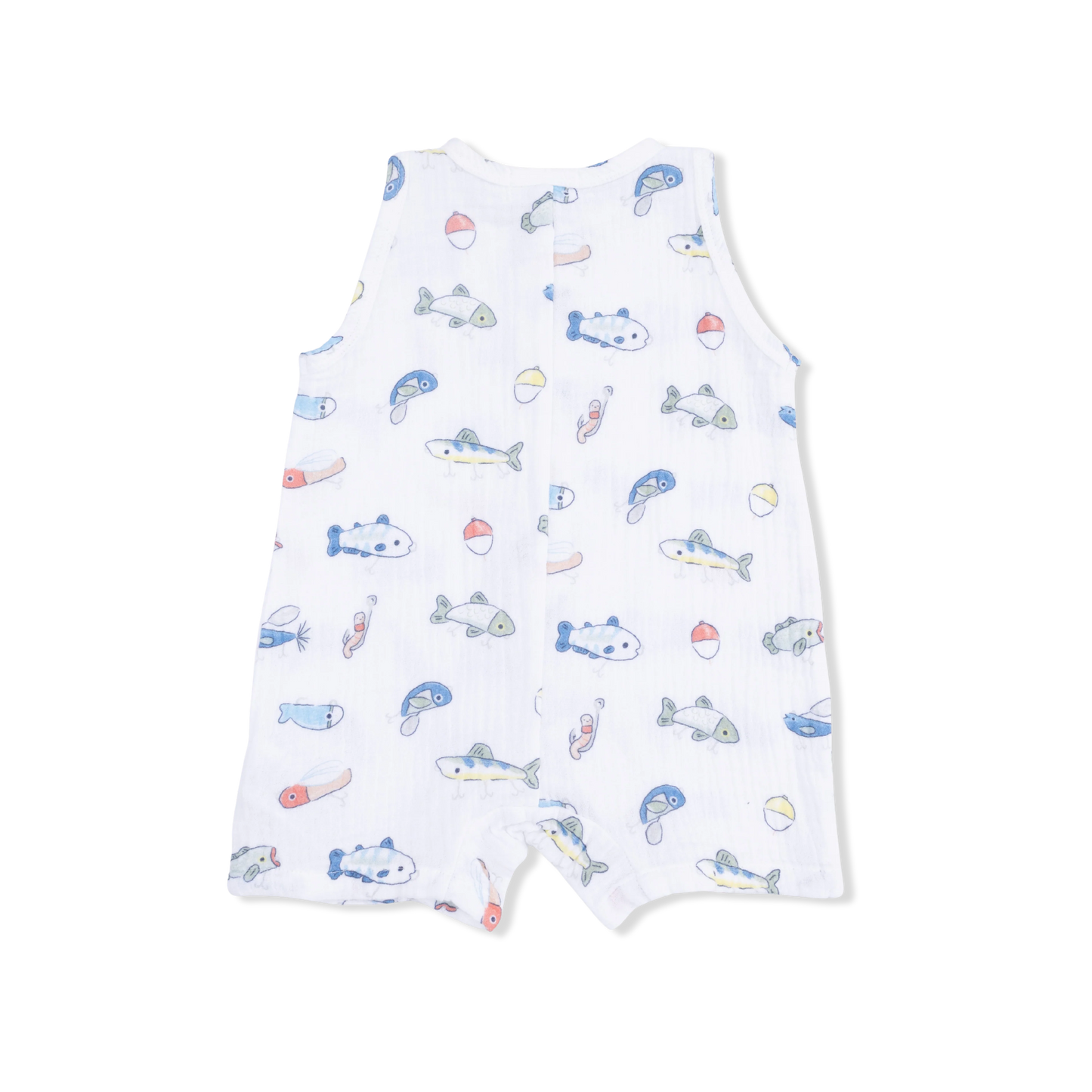 Organic Cotton Muslin Romper- Fish
