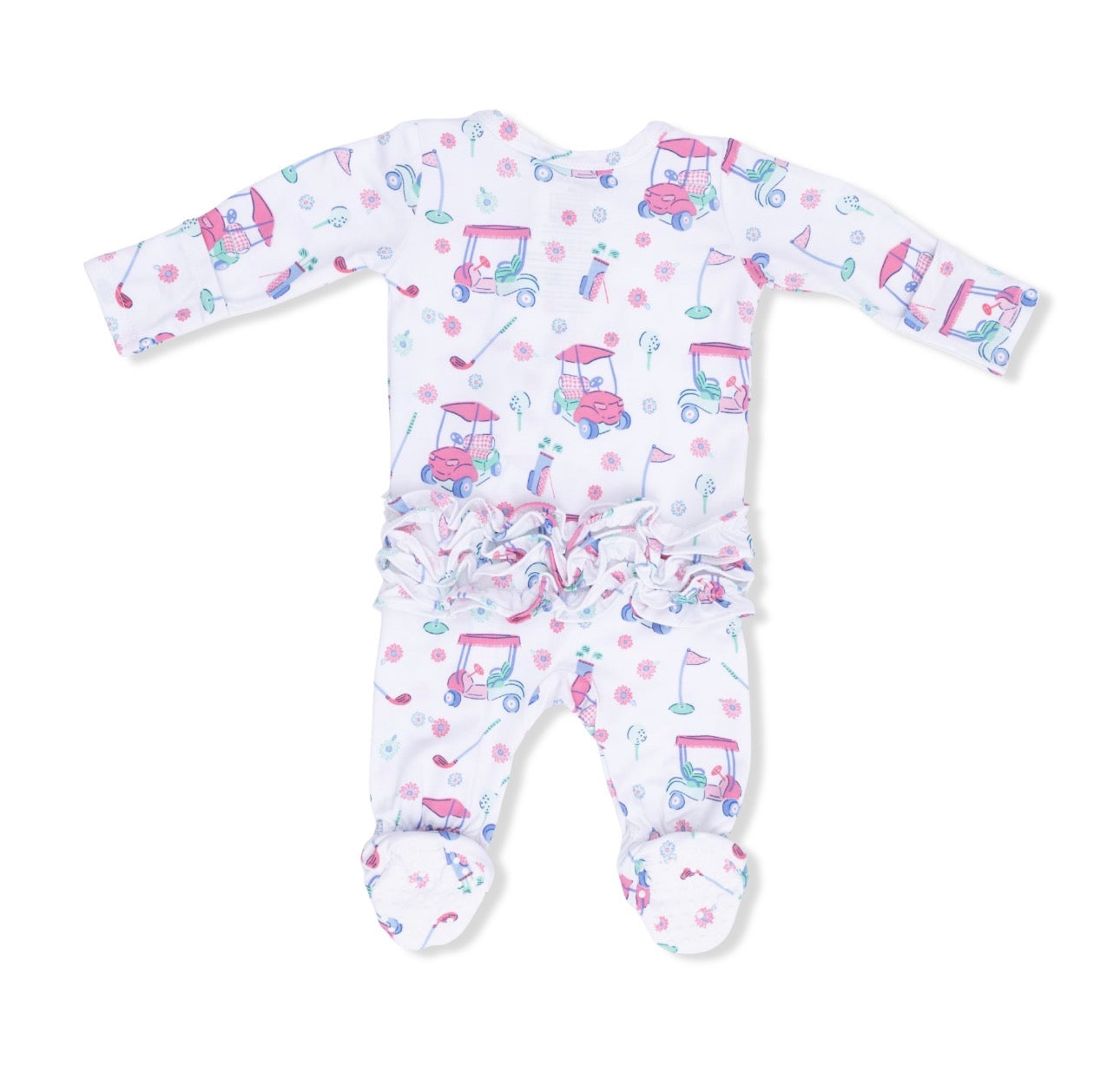 Bamboo Ruffle Footie- Pink Golf Carts