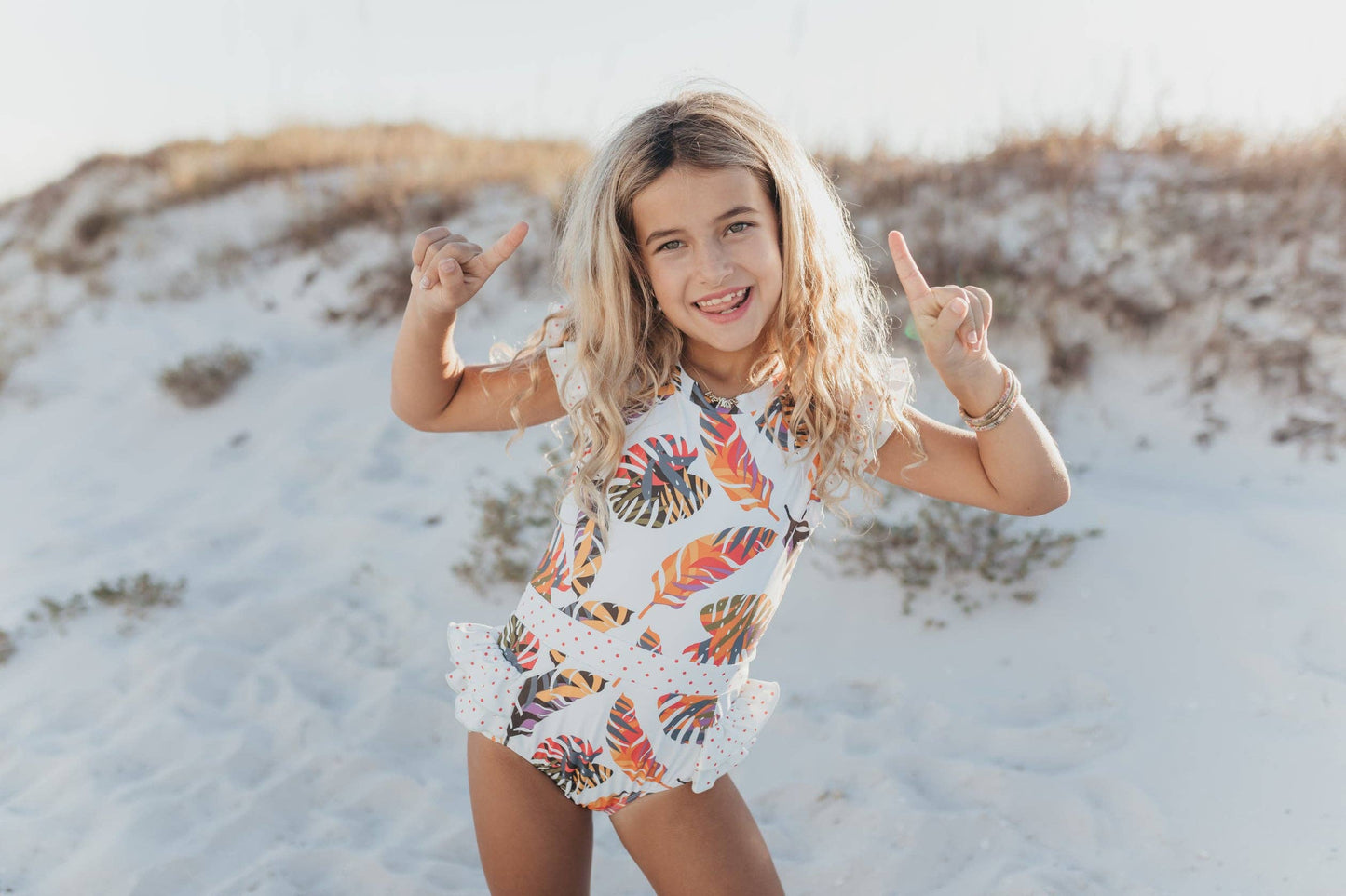 UPF50 Tropical Leaf Open Back Swim