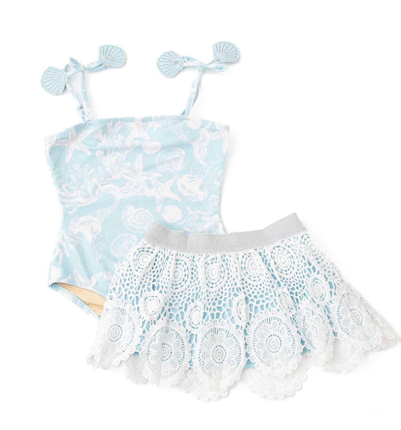 1 Piece With Crochet Skirt- Snorkel Splash