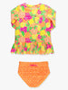 Girls Neon Squeeze the Day Scallop Hem Long Sleeve Rash Guard 2-Piece Swimsuit with Signature Rear Ruffles