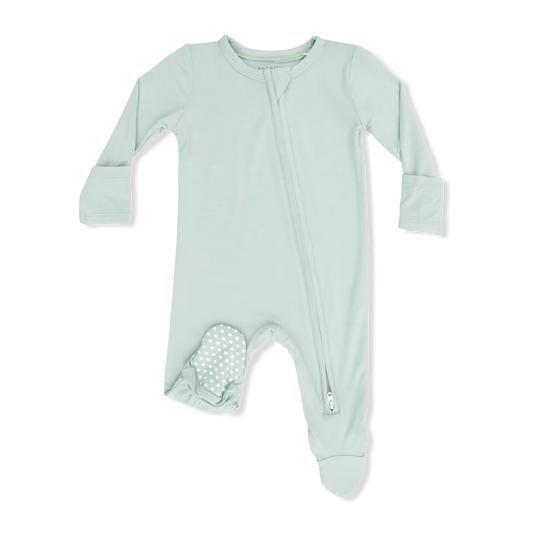 Solid Cameo Green Zippy Footie