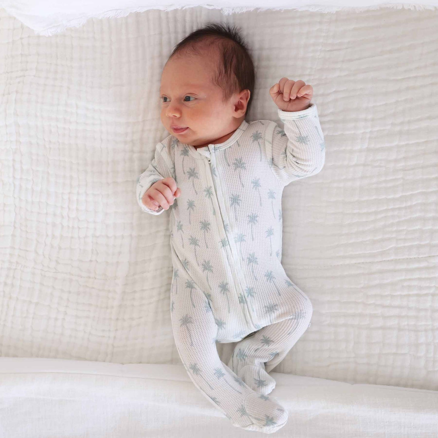 Preppy Palms Bamboo Waffle Zipper Footie