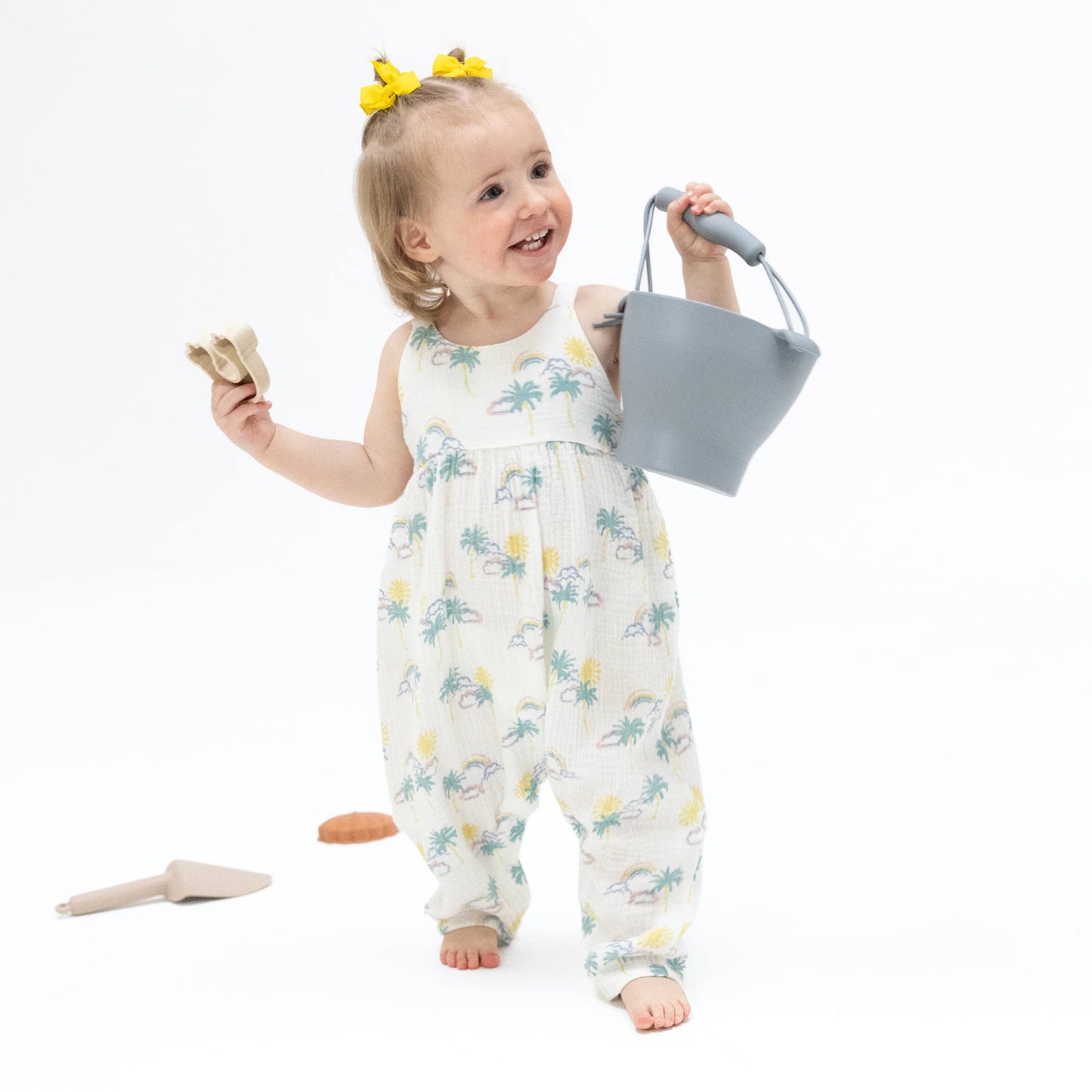 Organic Cotton Tie Back Romper- Palm Tree