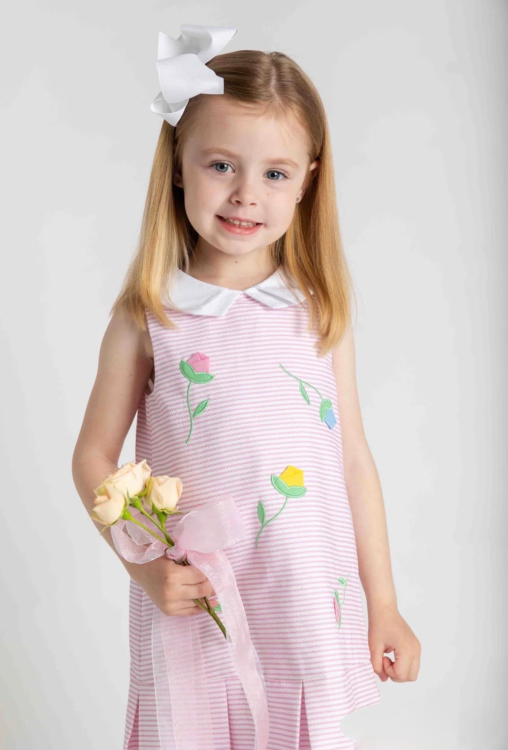 Stripe Pique Dress With Tulips