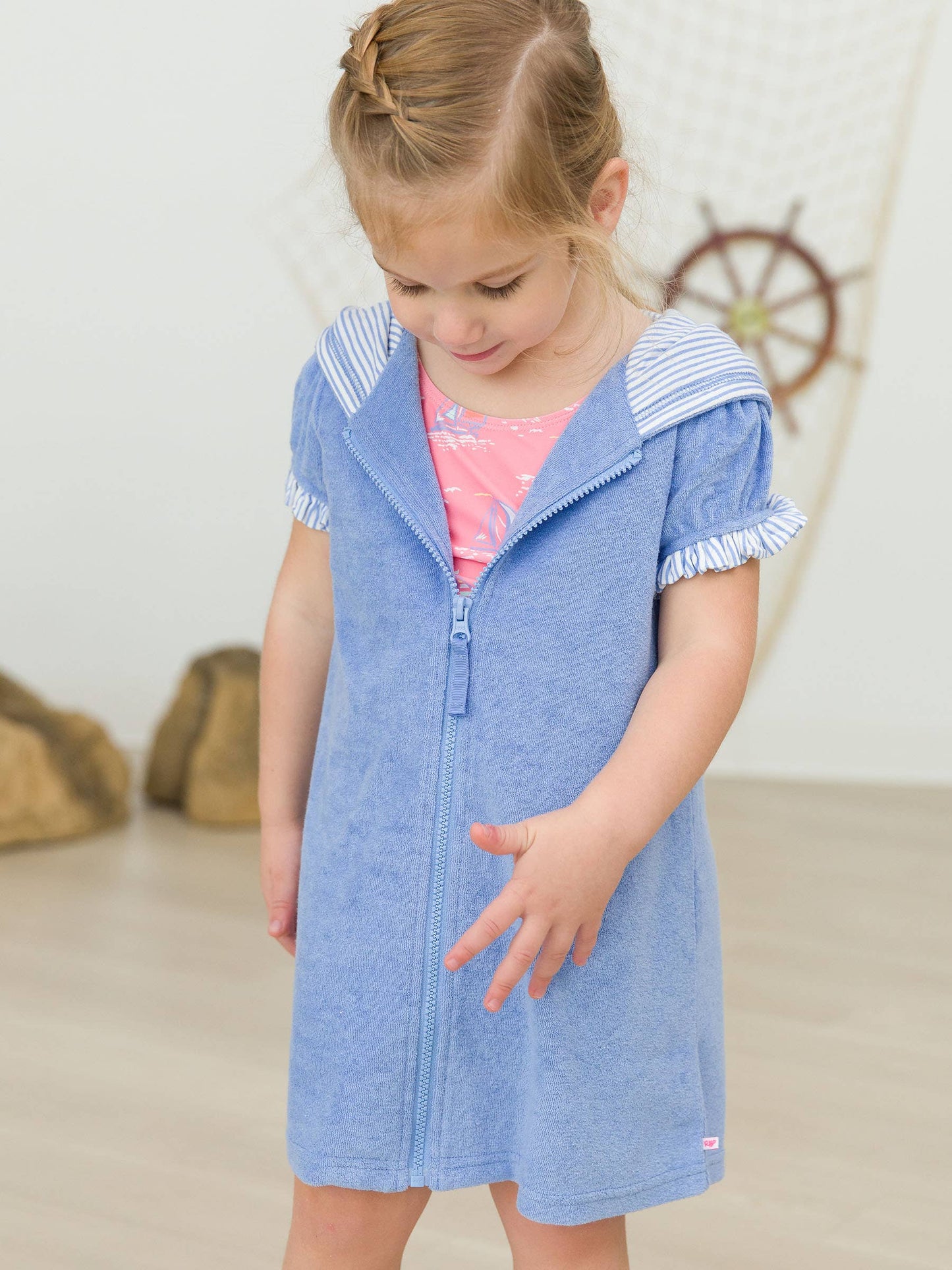 Girls Periwinkle Blue Terry Full-Zip Cover Up