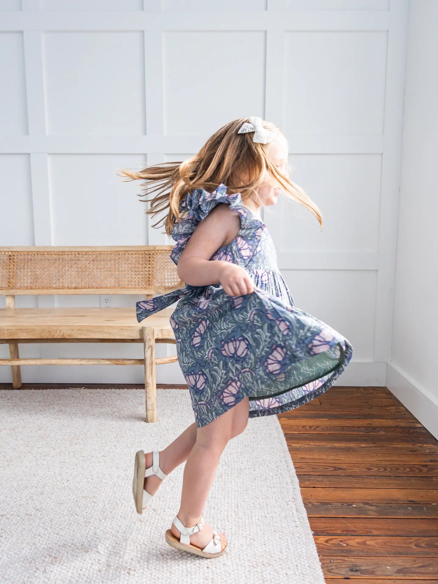 Grey Printed Sleeve Ruffle Dress