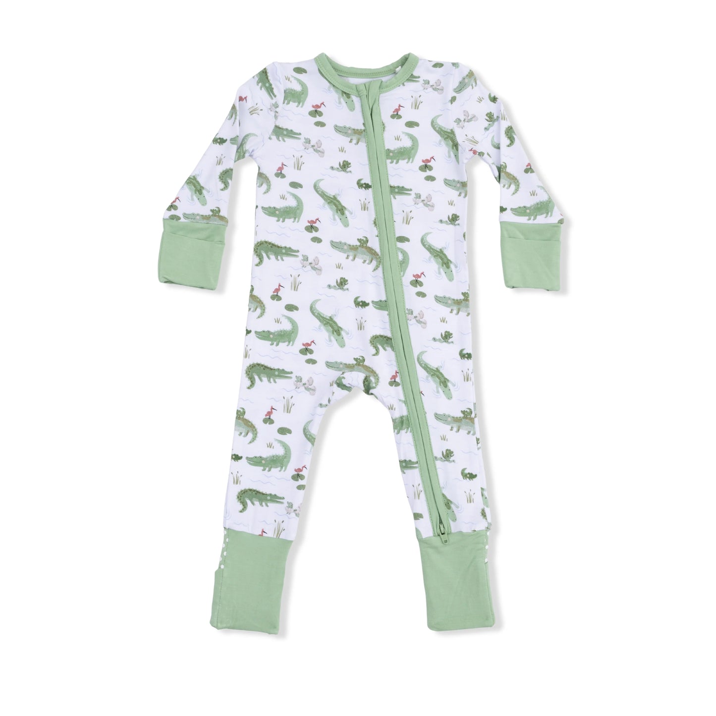 2-Way Zip Bamboo Romper- Crayon Alligator