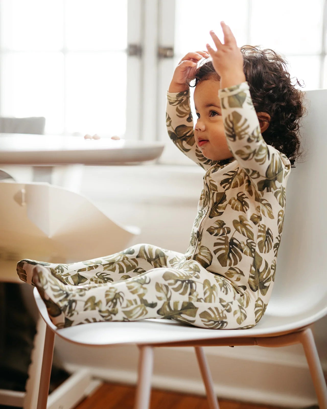 Cotton Stretch Zipper Footed Romper Island Leaf