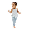 Blue Floral Peplum Tank & Smock Waist Pant