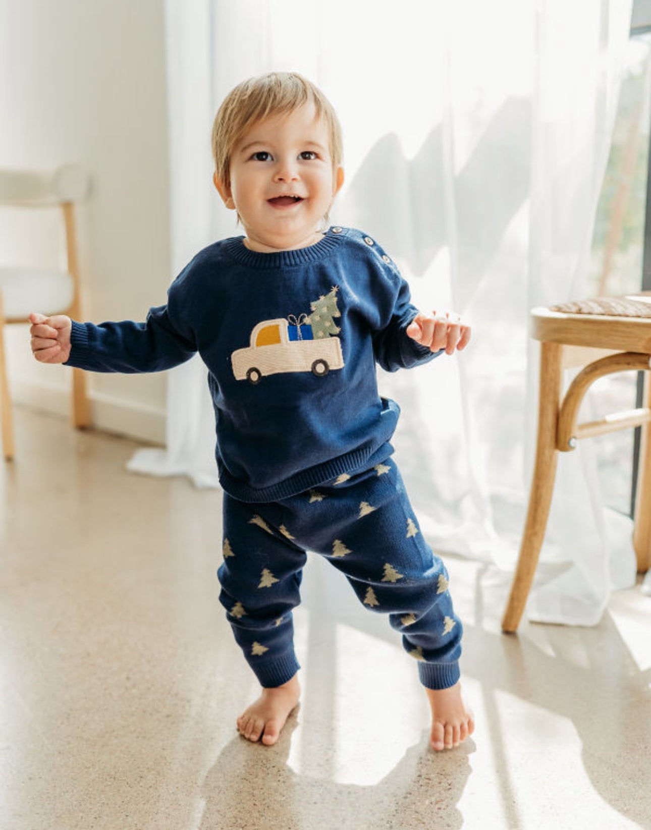 Organic Cotton Jolly Truck Appliqué Sweater Set