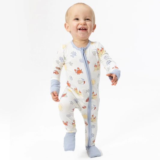 2-Way Zip Bamboo Romper- Sand Castle