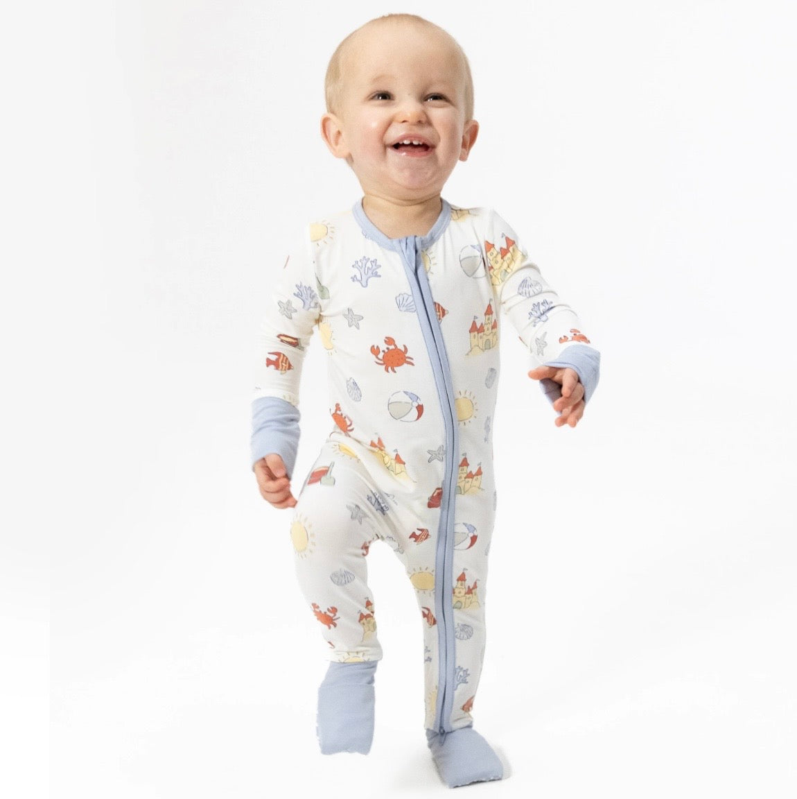 2-Way Zip Bamboo Romper- Sand Castle