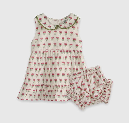 Organic Cotton Dress- Mia Block Print Floral