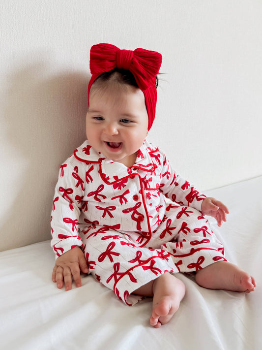 Organic Cotton Pointelle Lounge Set- Red Bows
