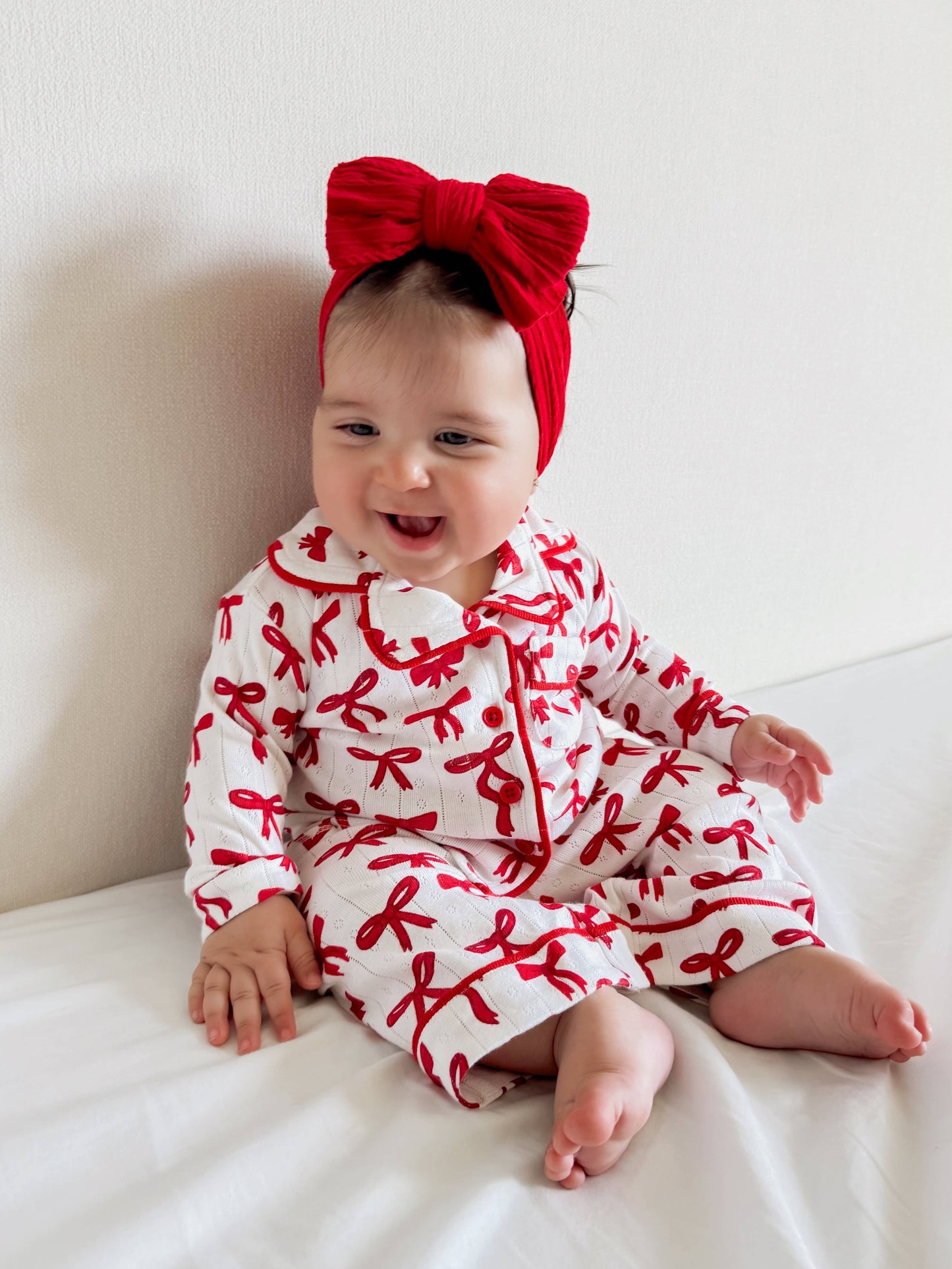 Organic Cotton Pointelle Lounge Set- Red Bows