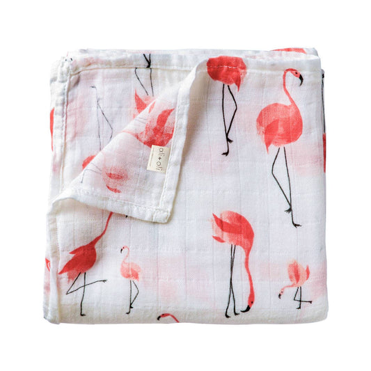 Bamboo Muslin Swaddle Blanket- Flamingo