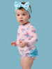 Baby Girls Pink Patriotic Gingham Long Sleeve One Piece Rash Guard Swimsuit with Signature Rear Ruffles