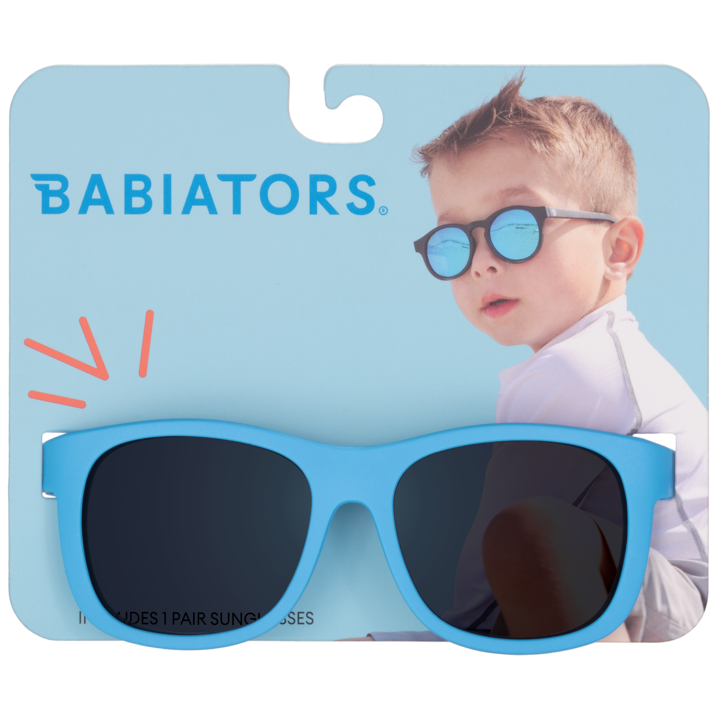 Sky Blue Kids Navigator Sunglasses on Peggable Hangtag