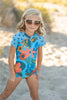 Blue Tropical Zip Rash Guard One Piece Swimsuit