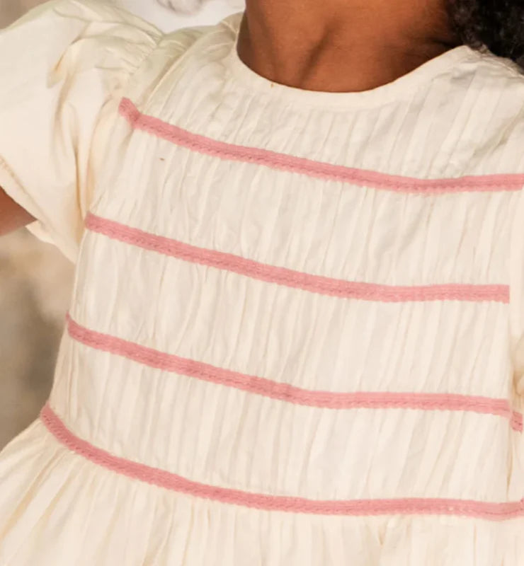 Creme Smocked Puff Sleeve Dress