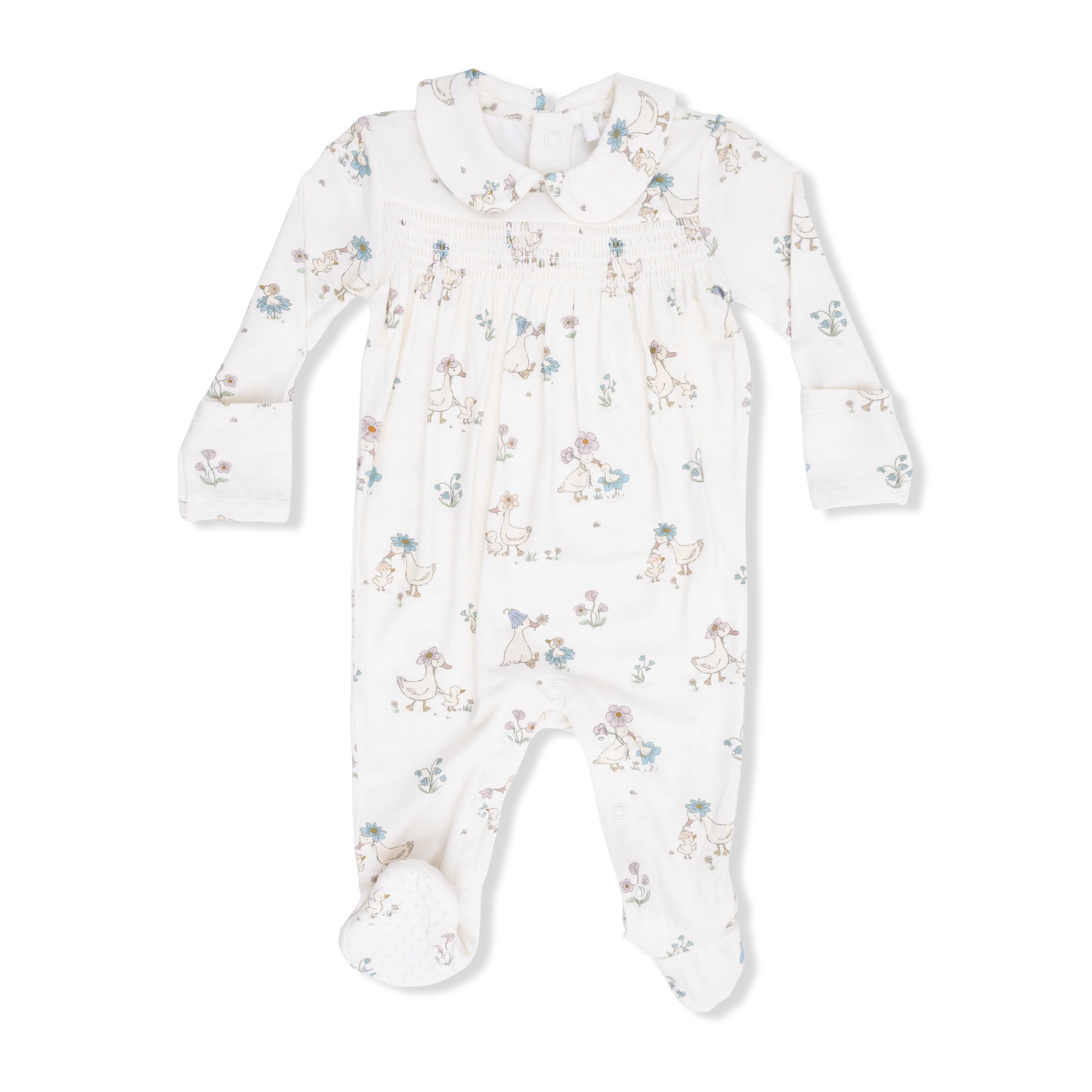 Smocked Peter Pan Footie- Duckling