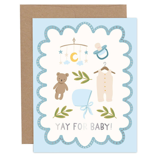 Yay For Baby Congratulations Greeting Card - Blue