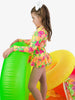 Girls Neon Squeeze the Day Scallop Hem Long Sleeve Rash Guard 2-Piece Swimsuit with Signature Rear Ruffles