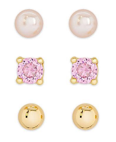 Freshwater Pearl And CZ Stud Set - Sterling Silver