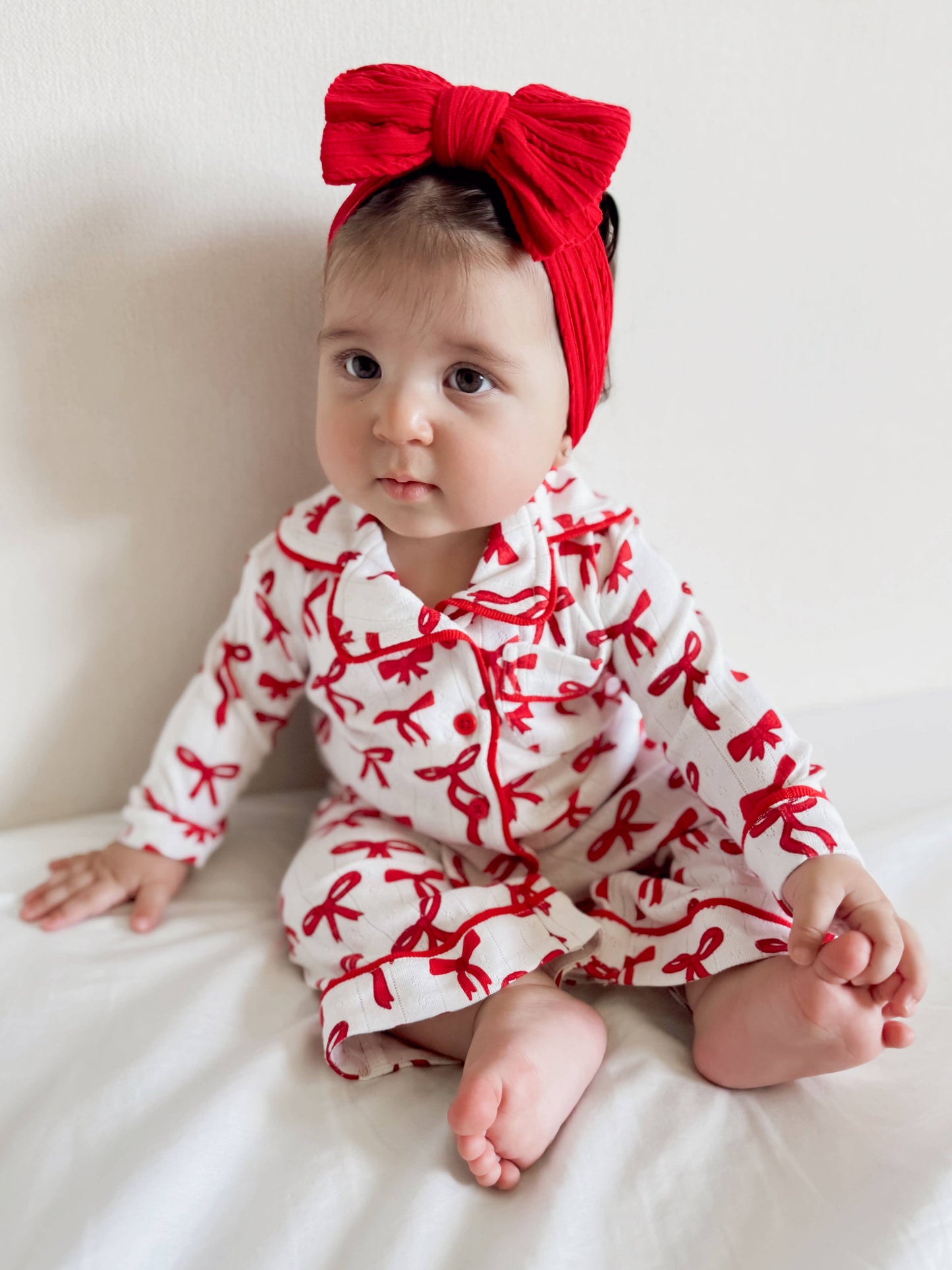 Organic Cotton Pointelle Lounge Set- Red Bows