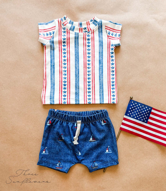 Handmade Americana Basic Tee & Shorts Set