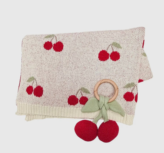 Organic Cotton Knit Blanket & Toy- Cherry