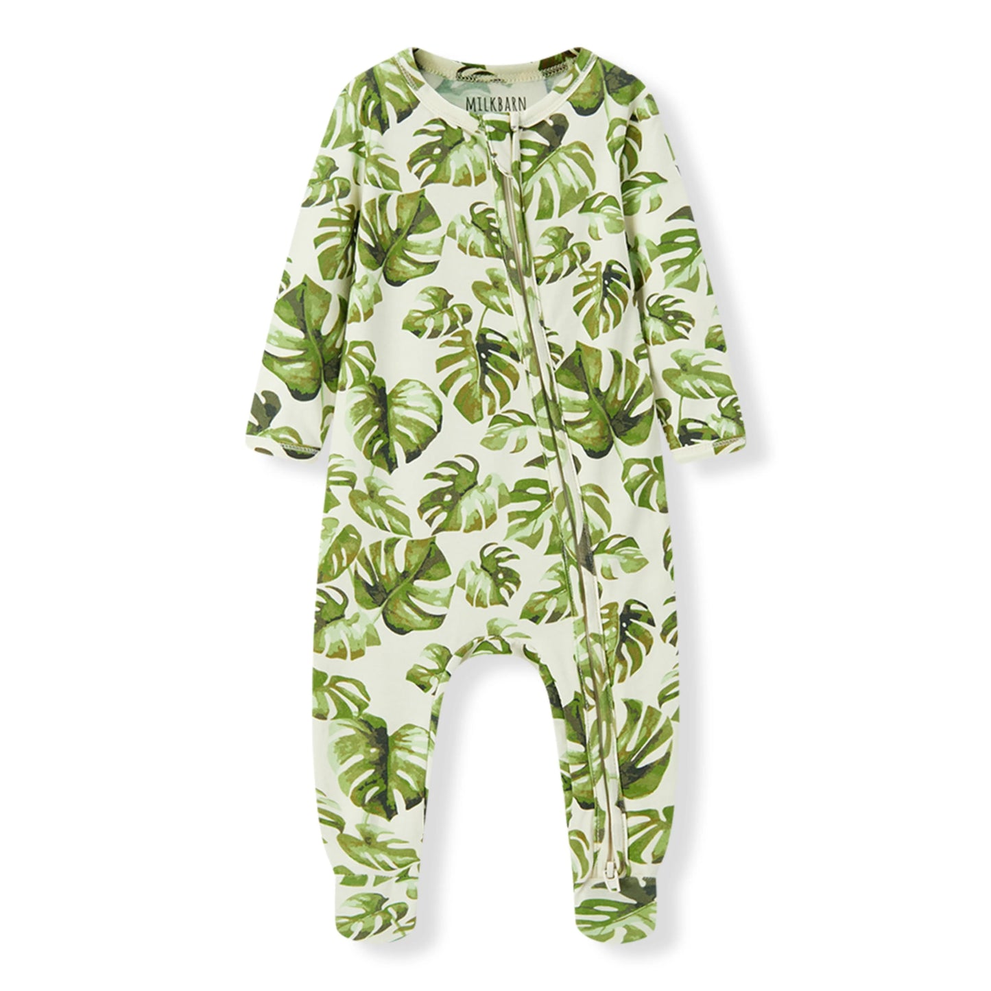 Cotton Stretch Zipper Footed Romper Island Leaf