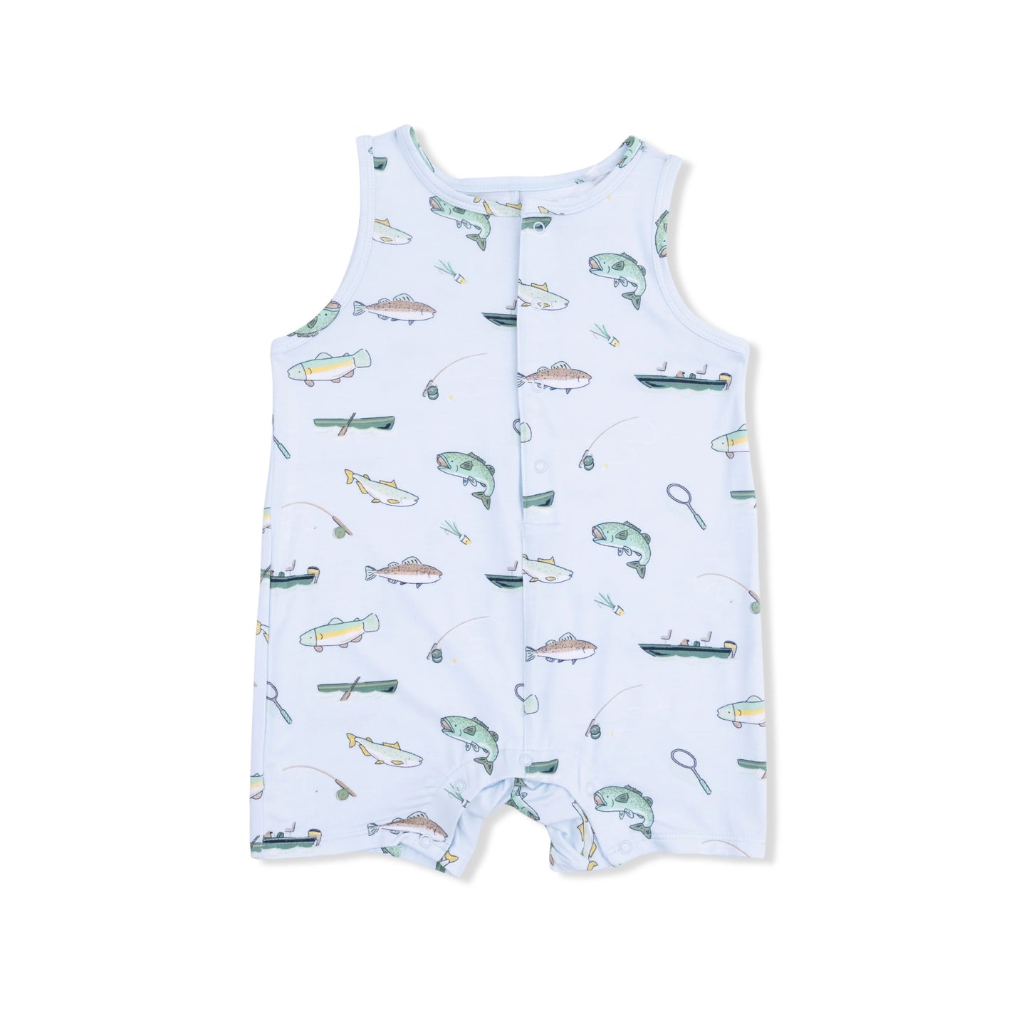 Bamboo Sleeveless Romper- Fishing