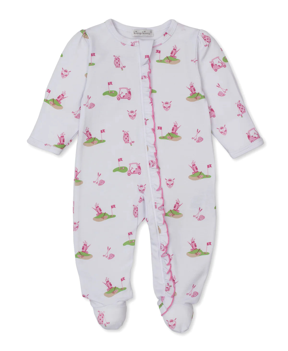 Pima Cotton Zip Footie- Pink Golf